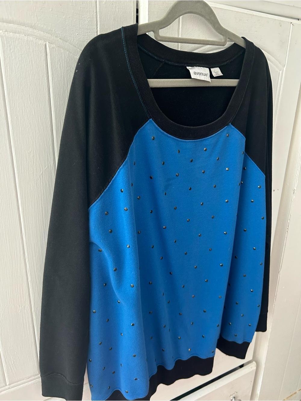 EUC AVENUE Studded Raglan Long Sleeve Sweatshirt, Scoop Neck, Banded Waistband